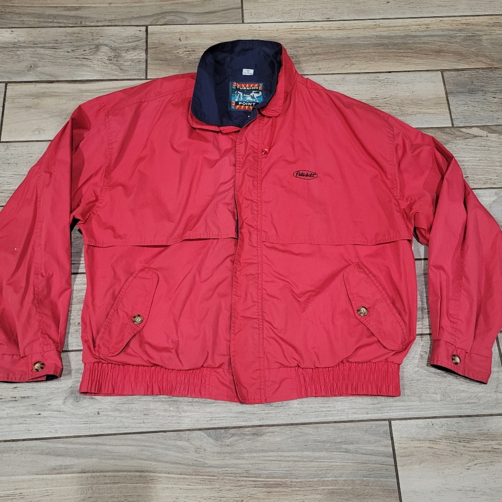 Vtg Peterbuilt Motors Turning Point Men's XXl Y2K red flight bomber jacket Read